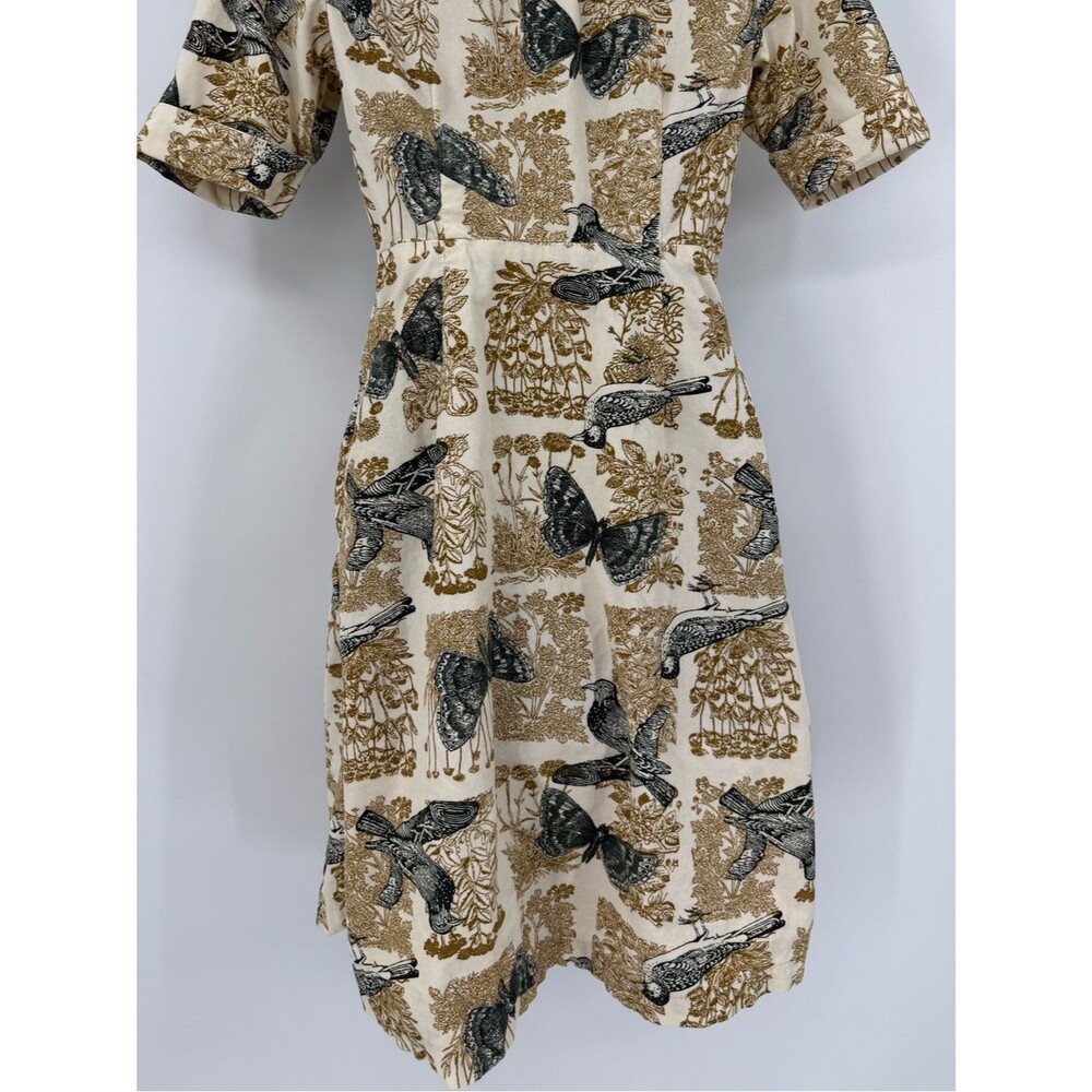 Anthropologie Girls from Savoy Alary Corduroy Shirt Dress | Cream Bird Print | 2 - Picture 4 of 8